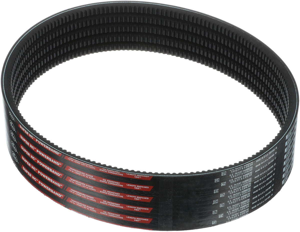 "Gates 5/5VX800 Super HC Molded Notch Powerband Belt, 5VX Section, 3-1/8"" Overall Width, 35/64"" Height, 80.0"" Belt Outside Circumference", 5 Strands