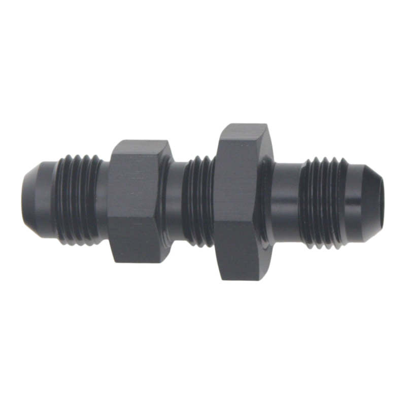 DeatschWerks 6AN Male Flare to 6AN Male Flare Bulkhead Adapter (Incl Nut) - Anodized Matte Black