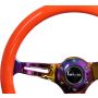 NRG ST-015MC-NOR Classic Wood Grain Steering Wheel (350mm) Neon Orange Color w/Neochrome Spokes