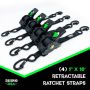 Rhino USA TD-RSRE1X10-BLU Retractable Ratchet Straps (4Pk 1Inx10Ft) (Blue)