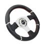 NRG Reinforced Steering Wheel (320mm) Blk Leather/Red Stitching w/Chrome 3-Spoke Center