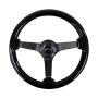 NRG Reinforced Steering Wheel (350mm / 3in. Deep) Black w/Black Chrome Solid 3-Spoke Center