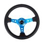 NRG Reinforced Steering Wheel (350mm / 3in. Deep) Blk Leather w/Blue Circle Cutout Spokes