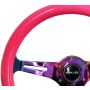 NRG ST-015MC-NPK Classic Wood Grain Steering Wheel (350mm) Neon Pink Painted Grip w/Neochrome 3-Spoke Center