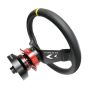 NRG Reinforced Steering Wheel (350mm / 3in Deep) Blk Leather w/NRG Arrow-Cut 2-Spoke & Sgl Yellow CM