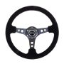 NRG Reinforced Steering Wheel (350mm / 3in. Deep) Blk Suede/Blk Stitch w/Black Circle Cutout Spokes