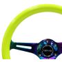 NRG Classic Wood Grain Steering Wheel (350mm) Neon Yellow Color w/Neochrome Spokes