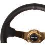 NRG Reinforced Steering Wheel (350mm / 3in. Deep) Blk Leather/Red BBall Stitch w/4mm Gold Spokes