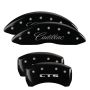 MGP 35020SCTSBK 4 Caliper Covers Engraved Front Cursive/Cadillac Engraved Rear CTS Black finish silver ch