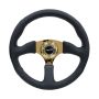 NRG Reinforced Steering Wheel (350mm / 2.5in. Deep) Leather Race Comfort Grip w/4mm Gold Spokes