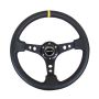NRG Reinforced Steering Wheel (350mm / 3in. Deep) Blk Leather w/Blk Cutout Spoke/Yellow Center Mark