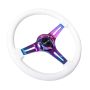 NRG Classic Wood Grain Steering Wheel (350mm) White Paint Grip w/Neochrome 3-Spoke Center