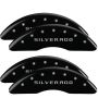 MGP 14173SSILBK 4 Caliper Covers Engraved Front & Rear Silverado Black finish silver ch