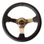 NRG RST-036CG Reinforced Steering Wheel (3in Deep / 4mm) 350mm Blk Leather w/Red BBall Stitch & Gold Spoke