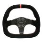 NRG Carbon Fiber Steering Wheel (320mm) Flat Btm. Blk Suede/Red Stitch w/CF Spokes & Red Center Mark