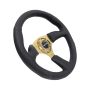NRG Reinforced Steering Wheel (350mm / 2.5in. Deep) Leather Race Comfort Grip w/4mm Gold Spokes