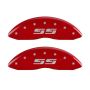 MGP Front set 2 Caliper Covers Engraved Front Silverado style/SS Red finish silver ch