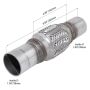 FORTLUFT 4401075 Exhaust Flex Connector with Extension Pipes 1.50''x4.00''x8.00'' Stainless Steel