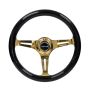 NRG Classic Wood Grain Steering Wheel (350mm) Black Grip w/Chrome Gold 3-Spoke Center