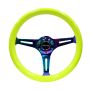 NRG Classic Wood Grain Steering Wheel (350mm) Neon Yellow Color w/Neochrome Spokes