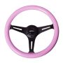 NRG Classic Wood Grain Steering Wheel (350mm) Solid Pink Painted Grip w/Black 3-Spoke Center