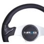 NRG Carbon Fiber Steering Wheel (350mm) Silver Frame Blk Stitching w/Rubber Cover Horn Button
