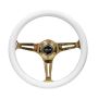 NRG Classic Wood Grain Steering Wheel (350mm) White Grip w/Chrome Gold 3-Spoke Center