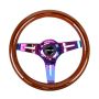 NRG Classic Wood Grain Steering Wheel (310mm) Dark Wood & Black Line Inlay w/Neochrome 3-Spoke Ctr.