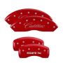 MGP 35002SSRXRD 4 Caliper Covers Engraved Front Cursive/Cadillac Engraved Rear SRX Red finish silver ch