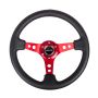 NRG Reinforced Steering Wheel (350mm / 3in. Deep) Blk Leather w/Red Circle Cutout Spokes