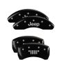 MGP 42016SJPLBK 4 Caliper Covers Engraved Front JEEP Engraved Rear JEEP Grill logo Black finish silver ch