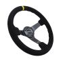 NRG Reinforced Steering Wheel (350mm / 3in. Deep) Blk Suede/X-Stitch w/5mm Blk Spoke & Yellow CM