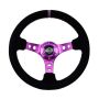 NRG RST-006S-PP Reinforced Steering Wheel (350mm / 3in. Deep) Black Suede w/Purple Center & Purple Stitching