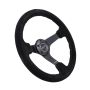 NRG Reinforced Steering Wheel (350mm / 3in. Deep) Blk Suede/Silver BBall Stitch w/5mm Mt. Blk Spokes