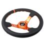 NRG RST-006OR Reinforce Steering Wheel (350mm / 3in. Deep) Blk Leather, Orange Center Mark w/ Orange Stitching