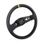 NRG Reinforced Steering Wheel (350mm / 3in Deep) Blk Leather w/NRG Arrow-Cut 2-Spoke & Sgl Yellow CM