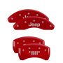 MGP 42016SJPLRD 4 Caliper Covers Engraved Front JEEP Engraved Rear JEEP Grill logo Red finish silver ch