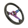 NRG Carbon Fiber Steering Wheel (350mm / 1.5in. Deep) Neochrome 3-Spoke Design w/Slit Cuts