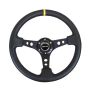NRG Reinforced Steering Wheel (350mm / 3in. Deep) Blk Leather w/Blk Cutout Spoke/Yellow Center Mark