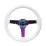 NRG Reinforced Steering Wheel (350mm / 3in. Deep) Classic White w/4mm Neochrome Solid 3-Spoke