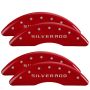 MGP 14173SSILRD 4 Caliper Covers Engraved Front & Rear Silverado Red finish silver ch