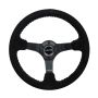 NRG Reinforced Steering Wheel (350mm / 3in. Deep) Blk Suede/Silver BBall Stitch w/5mm Mt. Blk Spokes