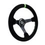 NRG RST-036MB-S-GN Reinforced Steering Wheel 350mm/3in. Deep Blk Suede/ Neon Green Stitch w/5mm Matte Black Spoke