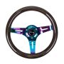 NRG Classic Wood Grain Steering Wheel (310mm) Black w/Neochrome 3-Spoke Center