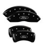 MGP 10198SFRDBK 4 Caliper Covers Engraved Front & Rear Oval logo/Ford Black finish silver ch