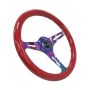 NRG Classic Wood Grain Steering Wheel (350mm) Red Grip w/Neochrome 3-Spoke Center