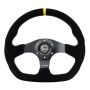 NRG RST-024D-MB-S-Y Reinforced Steering Wheel (320mm) Sport Suede Dual Push Buttons Flat Bottom w/ Yellow Center