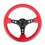 NRG Reinforced Steering Wheel (350mm / 3in. Deep) Red Leather/Blk Stitch w/Blk Circle Cutout Spokes