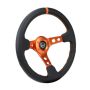 NRG RST-006OR Reinforce Steering Wheel (350mm / 3in. Deep) Blk Leather, Orange Center Mark w/ Orange Stitching