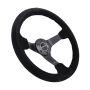 NRG Reinforced Steering Wheel (350mm / 3in. Deep) Blk Suede/Blk Bball Stitch w/5mm Matte Black Spoke